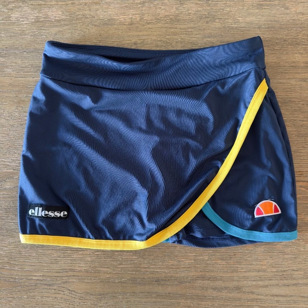 Ellesse Womens Tennis Skort Navy Blue Yellow Teal Athletic Skirt Size S US 8 UK
